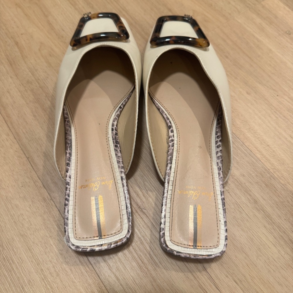 Sam Edelman Jolee Ivory Leather Tortoise Buckle Square Toe Mules Flat Womens 6.5 - Picture 5 of 8